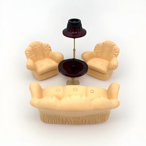 GUC Barbie Rubber Living Room Furniture Set: Couch, 2 Armchairs, Table & Lamp